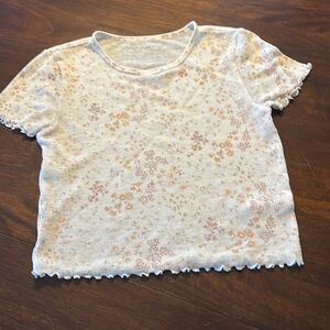 American Eagle, cream waffle knit size, small floral crop top